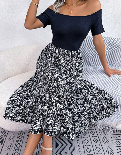 Load image into Gallery viewer, Printed Off-Shoulder Ruffle Hem Dress
