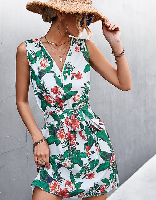 Load image into Gallery viewer, Printed Zip Detail Belted Sleeveless Dress
