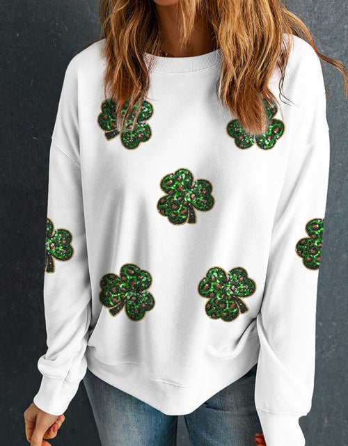 Load image into Gallery viewer, Sequin Lucky Clover Long Sleeve Sweatshirt

