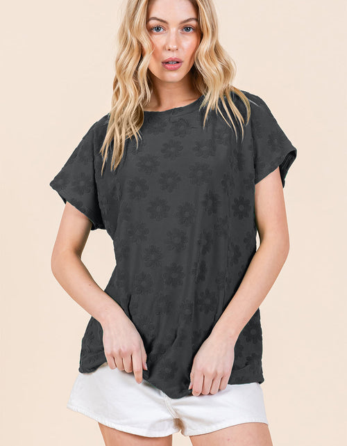Load image into Gallery viewer, BOMBOM Textured Floral Pattern Short Sleeve T-Shirt
