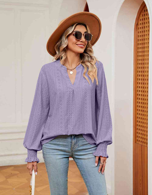 Load image into Gallery viewer, Notched Neck Flounce Sleeve Blouse
