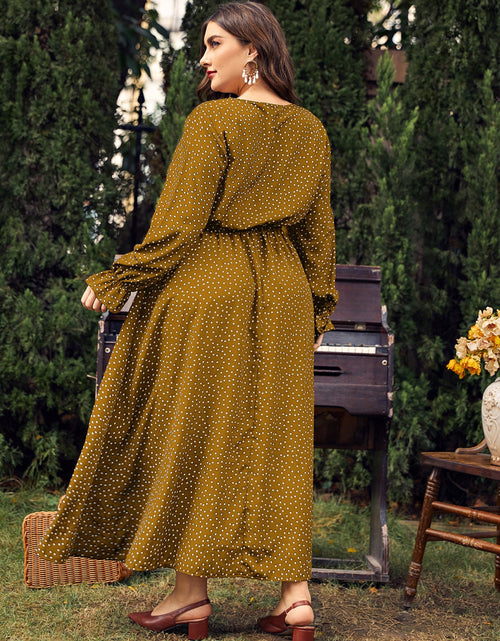 Load image into Gallery viewer, Honey Plus Size Ruffled Polka Dot Long Sleeve Midi Dress
