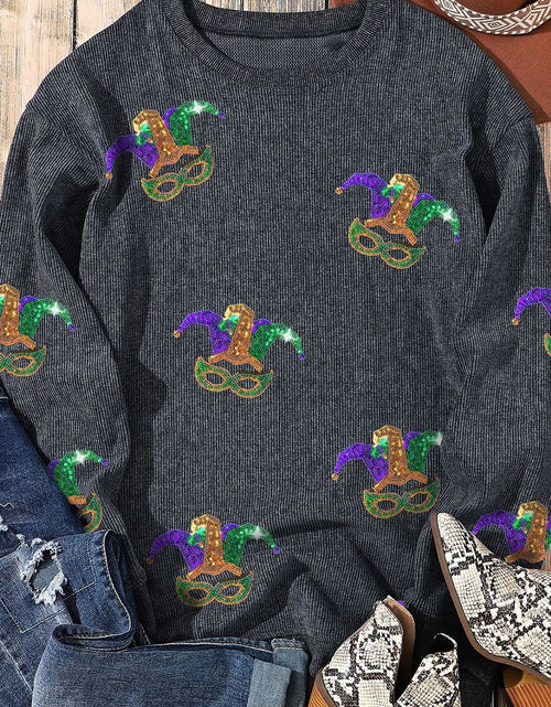 Load image into Gallery viewer, Sequin Round Neck Dropped Shoulder Sweatshirt
