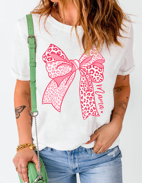 Load image into Gallery viewer, Bow Graphic Round Neck Short Sleeve T-Shirt
