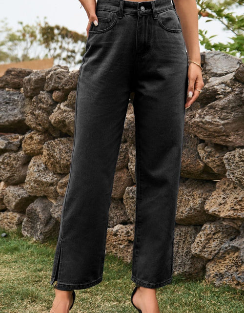 Load image into Gallery viewer, High Waist Loose Fit Ankle Slit Jeans
