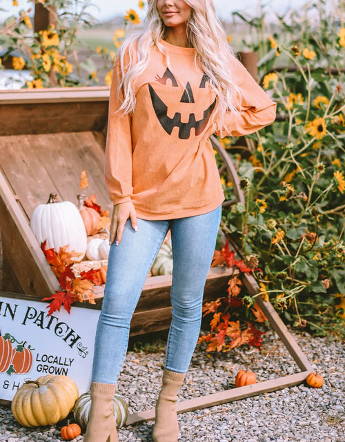 Load image into Gallery viewer, Round Neck Dropped Shoulder Jack-O'-Lantern Graphic Sweatshirt

