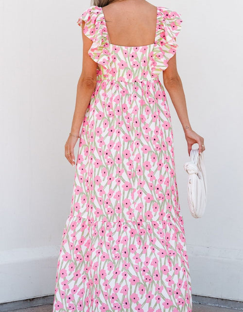 Load image into Gallery viewer, Floral Print Square Neck Ruffled Cap Sleeve Maxi Dress
