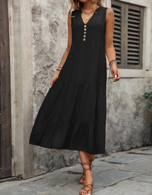 Load image into Gallery viewer, Ivy Lane Decorative Button Notched Sleeveless Dress
