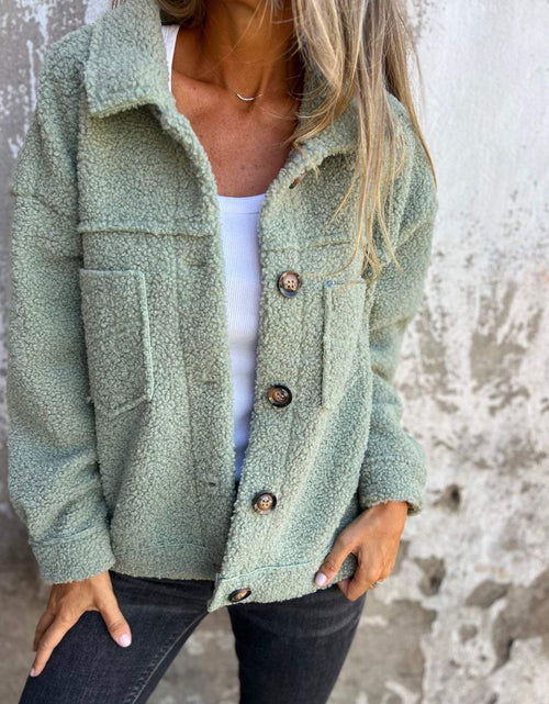 Load image into Gallery viewer, Full Size Fuzzy Button Up Drop Shoulder Jacket
