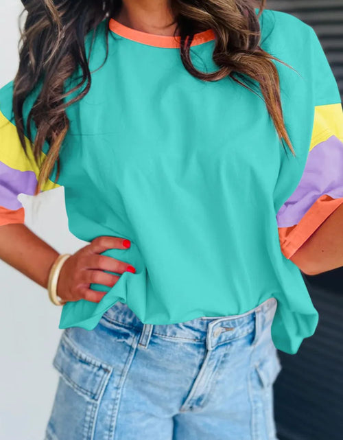 Load image into Gallery viewer, Color Block Round Neck Half Sleeve T-Shirt
