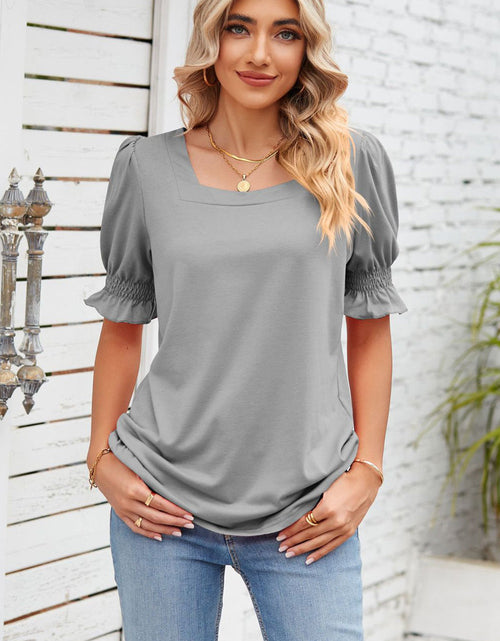 Load image into Gallery viewer, Smocked Square Neck Short Sleeve T-Shirt
