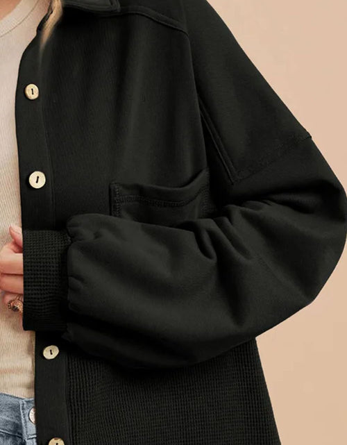 Load image into Gallery viewer, Waffle-Knit Collared Neck Long Sleeve Shacket
