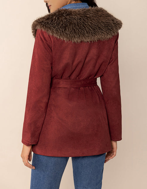 Load image into Gallery viewer, Fuzzy Collared Neck Tie Waist Jacket
