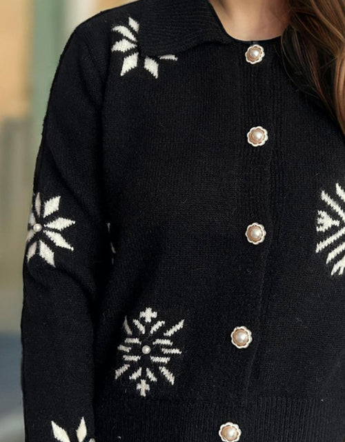 Load image into Gallery viewer, Pearl Trim Collared Neck Long Sleeve Cardigan
