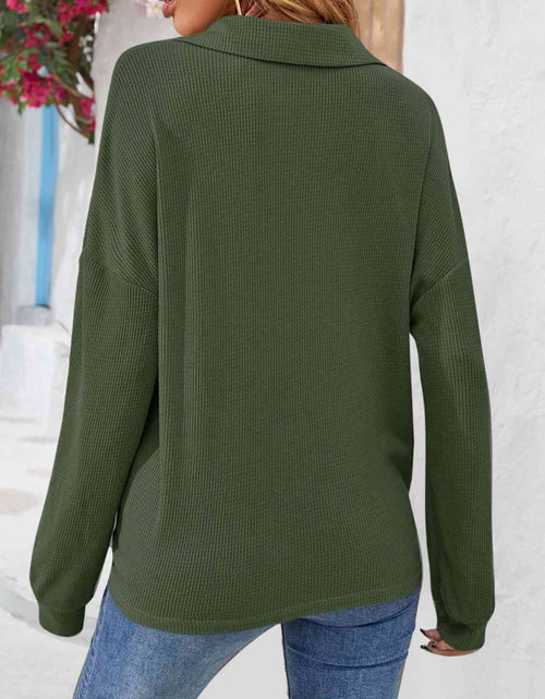 Load image into Gallery viewer, Half Button Collared Neck Long Sleeve Top
