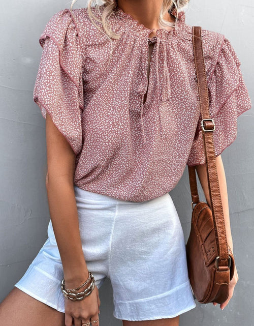 Load image into Gallery viewer, Printed Flutter Sleeve V-Neck Top
