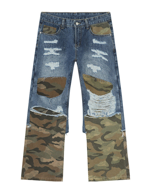 Load image into Gallery viewer, Distressed Camouflage Patchwork Jeans

