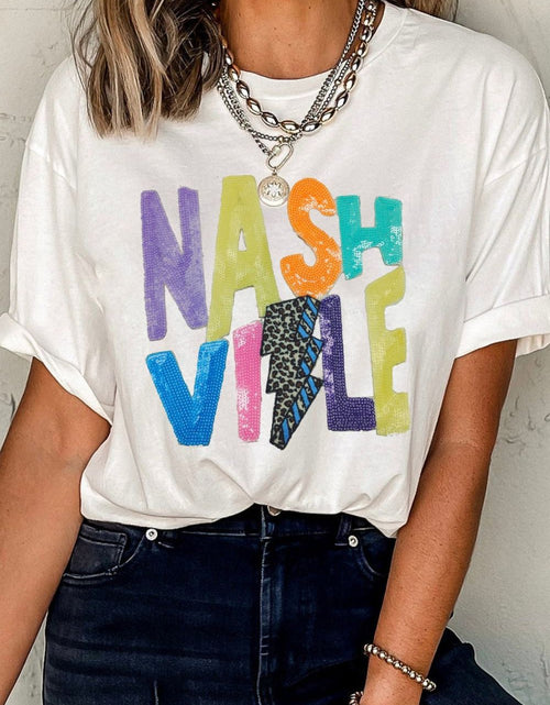 Load image into Gallery viewer, Lightening NASHVILLE Sequin Round Neck T-Shirt
