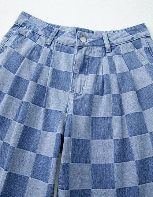 Load image into Gallery viewer, Checkered Wide Leg Jeans with Pockets
