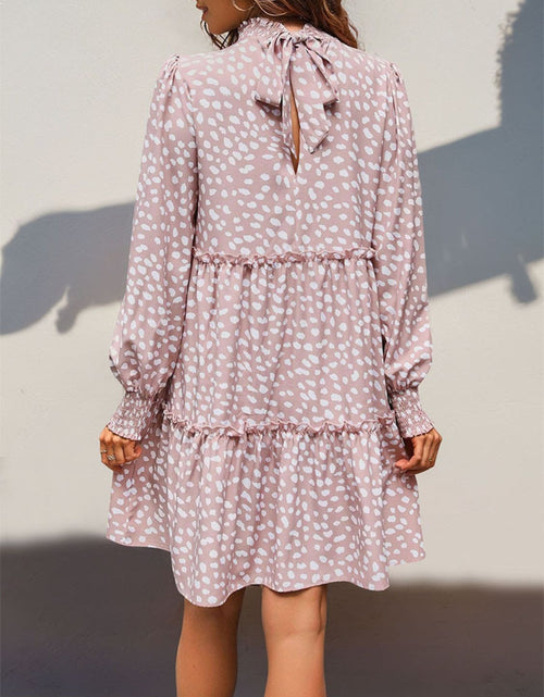 Load image into Gallery viewer, Perfee Frill Printed Mock Neck Long Sleeve Mini Dress
