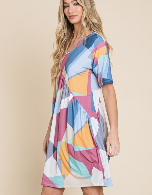 Load image into Gallery viewer, BOMBOM Ruched Color Block Short Sleeve Dress
