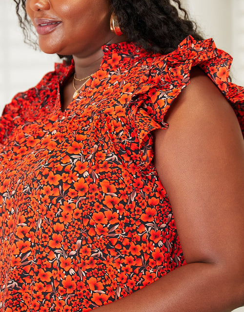Load image into Gallery viewer, Double Take Floral Flutter Sleeve Notched Neck Blouse
