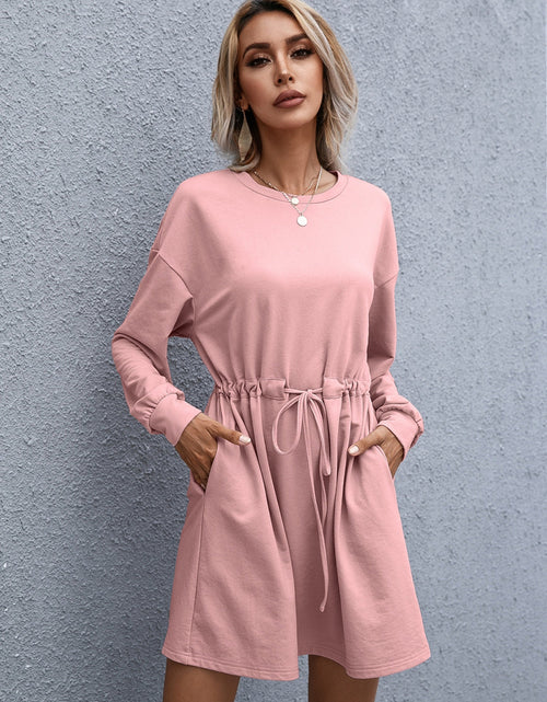 Load image into Gallery viewer, Ivy Lane Drawstring Round Neck Dropped Shoulder Mini Dress
