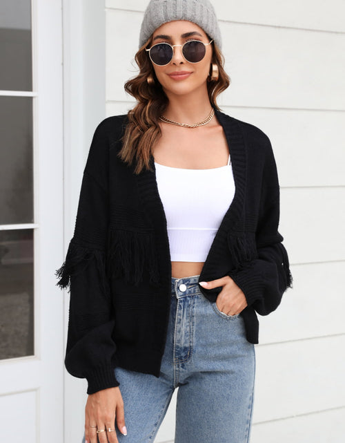 Load image into Gallery viewer, Angel Wings Fringe Trim Open Front Cardigan
