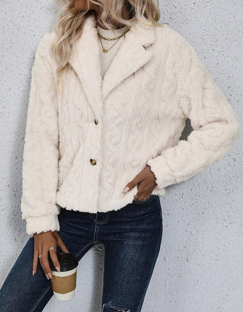 Load image into Gallery viewer, Fuzzy Button Up Collared Neck Jacket
