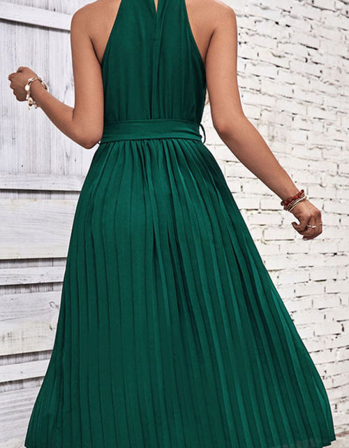 Load image into Gallery viewer, Perfee Tie Belt Pleated Midi Dress
