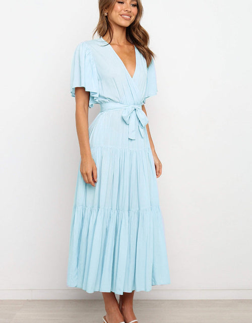Load image into Gallery viewer, Tied Back Tiered Short Sleeve Midi Dress
