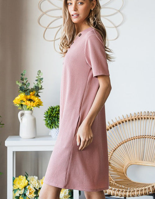 Load image into Gallery viewer, Heimish Full Size Solid Ribbed Mini Dress with Button Plus Size
