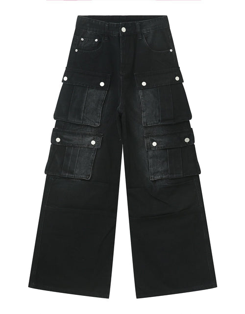 Load image into Gallery viewer, Multi-Pocket Cargo Wide-Leg Jeans
