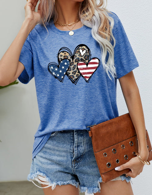Load image into Gallery viewer, US Flag Leopard Heart Graphic Tee
