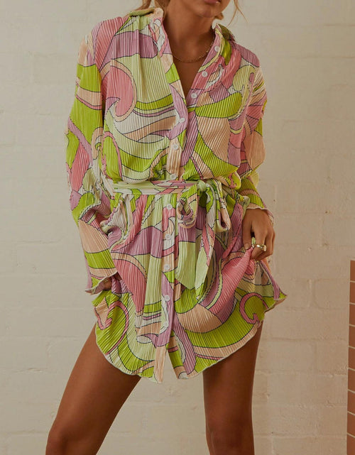 Load image into Gallery viewer, Tied Button Up Long Sleeve Dress
