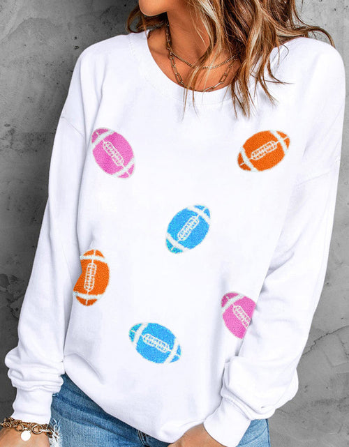 Load image into Gallery viewer, Football Round Neck Long Sleeve Sweatshirt
