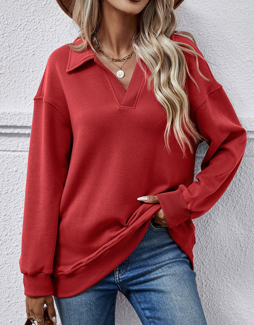 Load image into Gallery viewer, Collared Neck Dropped Shoulder Sweatshirt
