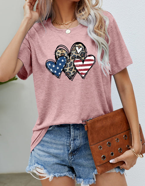Load image into Gallery viewer, US Flag Leopard Heart Graphic Tee
