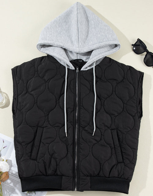 Load image into Gallery viewer, Drawstring Zip Up Hooded Vest Coat
