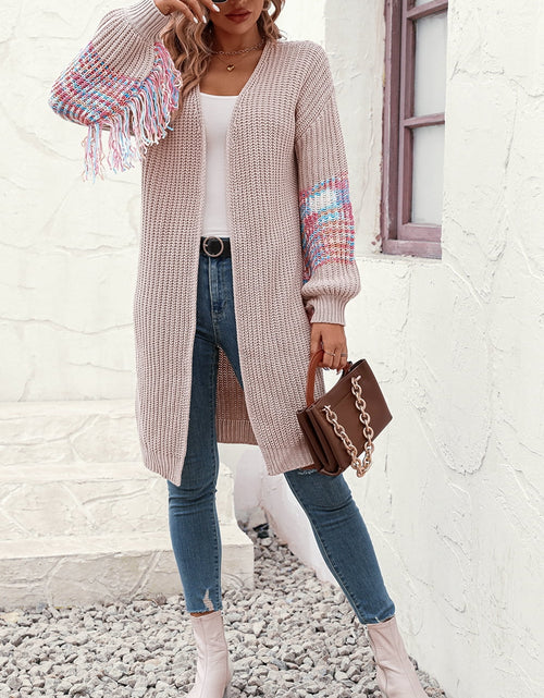 Load image into Gallery viewer, Fringe Sleeve Dropped Shoulder Cardigan
