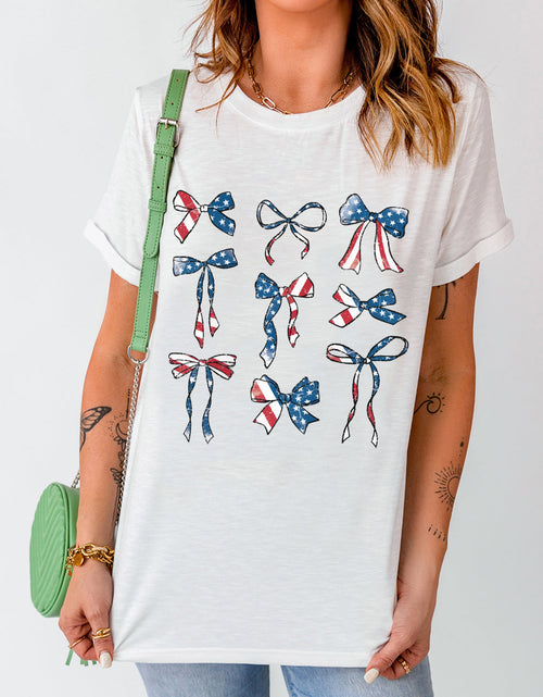 Load image into Gallery viewer, Bow Round Neck Short Sleeve T-Shirt
