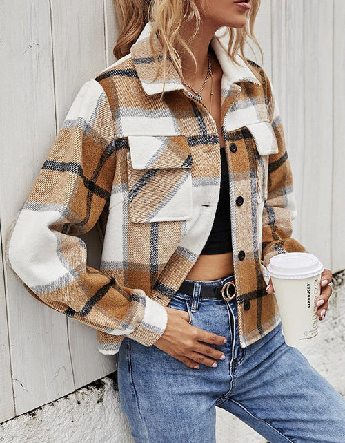 Load image into Gallery viewer, Plaid Collared Neck Jacket with Breast Pockets
