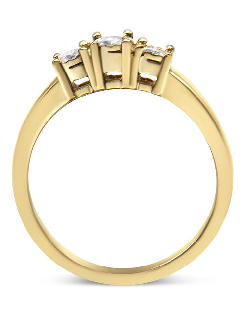 Load image into Gallery viewer, 14K Yellow Gold Plated .925 Sterling Silver 1/4 Cttw Diamond 3 Stone Illusion Plate Ring (J-K Color, I1-I2 Clarity) by Haus of Brilliance
