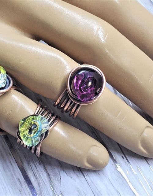 Load image into Gallery viewer, Copper Wire Wrapped Crystal Heart Glam Ring by Alexa Martha by Alexa Martha Designs
