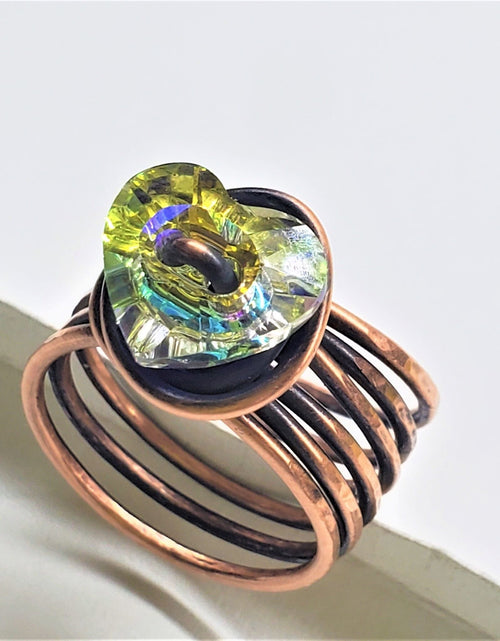 Load image into Gallery viewer, Copper Wire Wrapped Crystal Heart Glam Ring by Alexa Martha by Alexa Martha Designs

