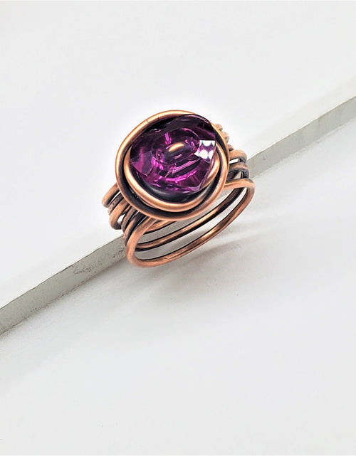 Load image into Gallery viewer, Copper Wire Wrapped Crystal Heart Glam Ring by Alexa Martha by Alexa Martha Designs

