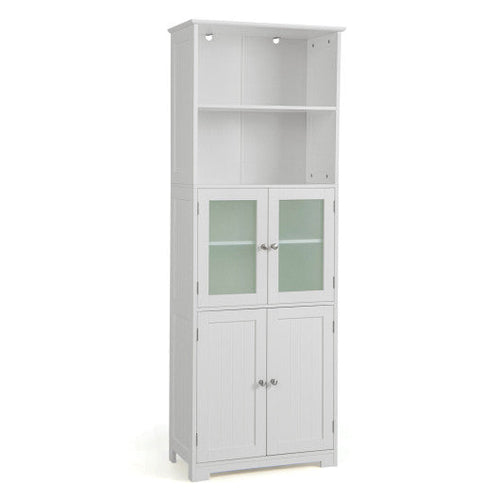 Load image into Gallery viewer, 6-Tier Freestanding Bathroom Cabinet with 2 Open Compartments and Adjustable Shelves-White
