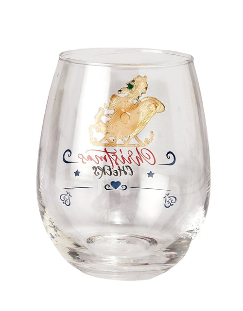 Load image into Gallery viewer, Crystal Christmas Santa's Sleigh Wine &amp; Water Glasses - Set of 2, 17.5oz - Xmas Diamond Merry Christmas Santa Holiday Festive Theme Stemless Glass - New Year Holiday Gifts for Men Women Friend Family by The Wine Savant
