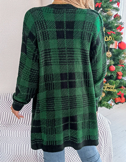 Load image into Gallery viewer, Plaid Open Front Long Sleeve Cardigan
