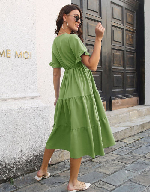 Load image into Gallery viewer, V-Neck Short Sleeve Midi Dress

